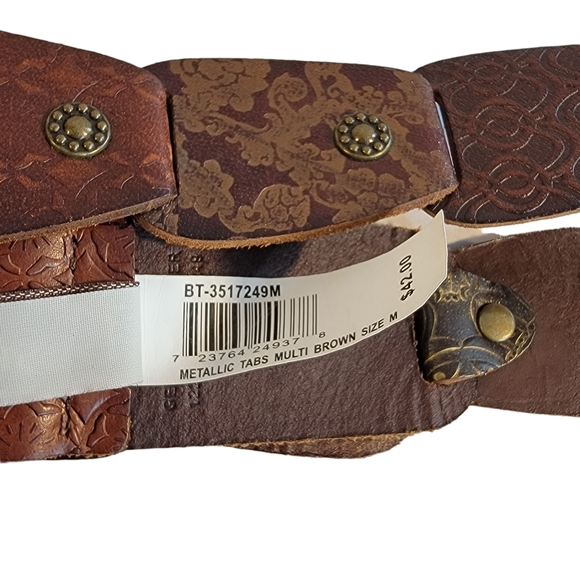 Fossil Metallic Tabs Multi Brown Embossed Leather Fashion Belt Women's Size M - Picture 9 of 9